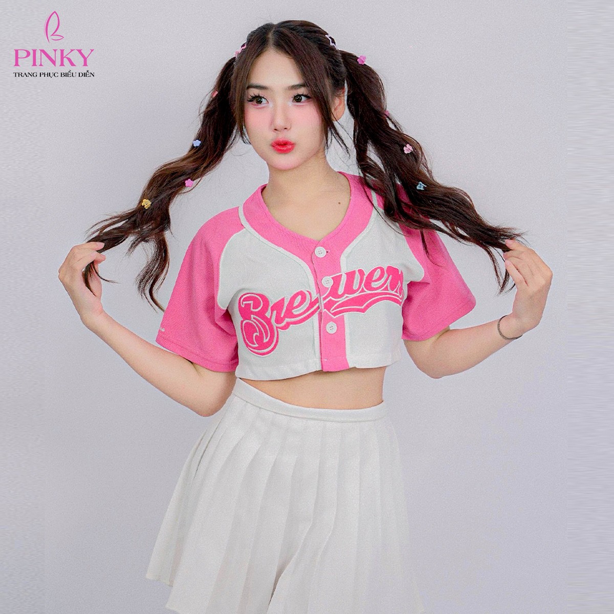 Áo Croptop Bóng Chày Hồng