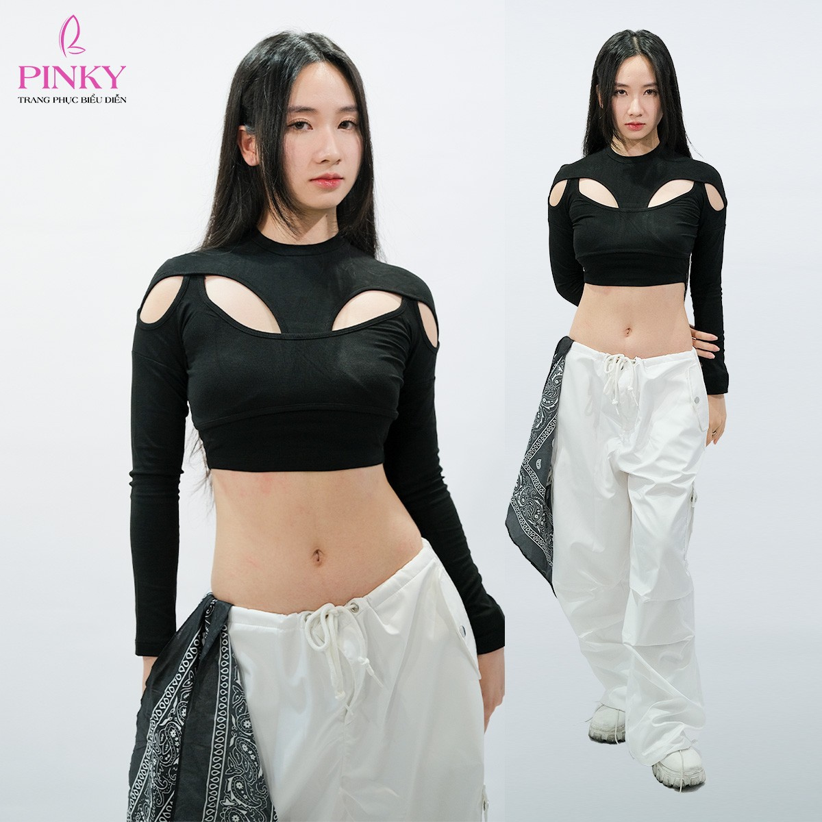 Áo Croptop Đen Dài Tay Cut Out Fs